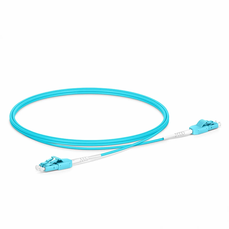 1m (3ft) Fiber Patch Cable, 2 Fibers, LC UPC Duplex to LC UPC Duplex Standard Clip Uniboot, Multimode (OM4), Riser (OFNR), 2.0mm, Aqua
