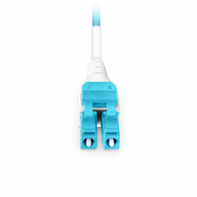 1m (3ft) Fiber Patch Cable, 2 Fibers, LC UPC Duplex to LC UPC Duplex Flat Clip Uniboot, Multimode (OM4), Riser (OFNR), 2.0mm, Aqua