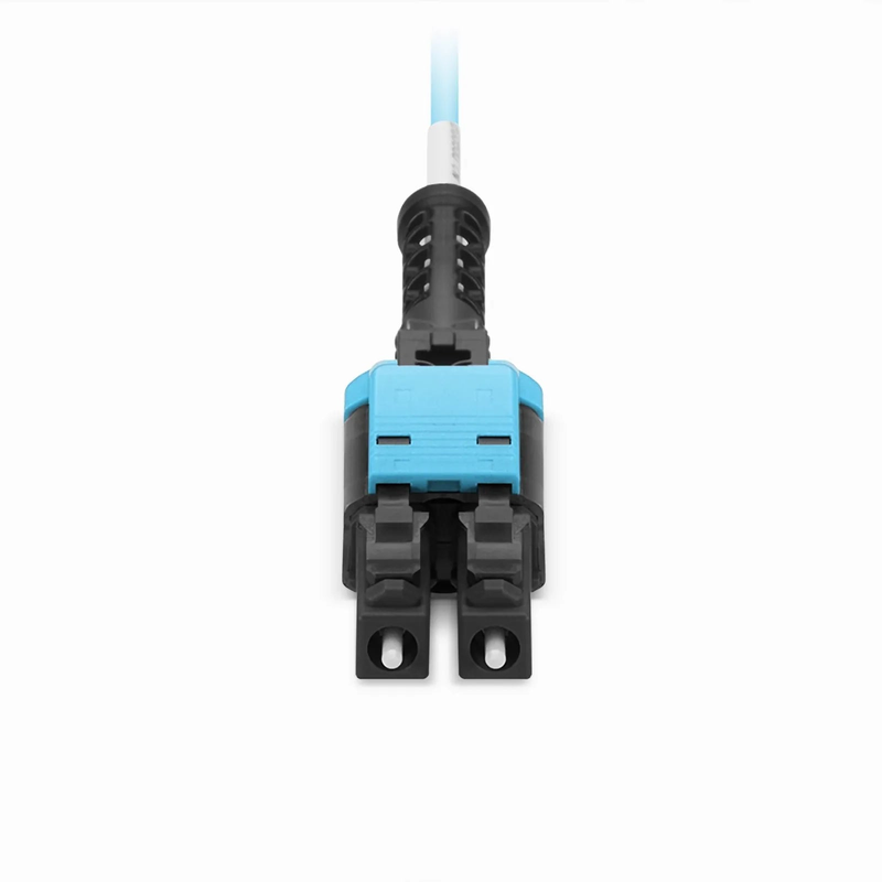 5m (16ft) Fiber Patch Cable, 2 Fibers, LC UPC Duplex to LC UPC Duplex Flat Clip with Push-Pull Boot Uniboot, Multimode (OM4), Riser (OFNR), 2.0mm, Aqua