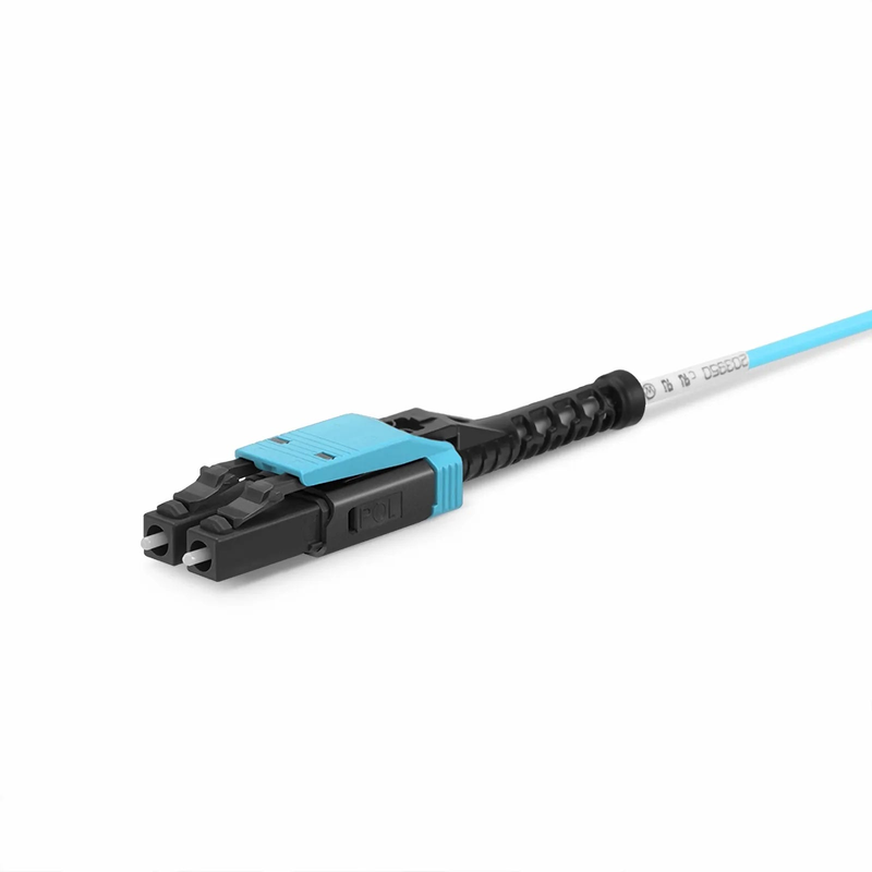 5m (16ft) Fiber Patch Cable, 2 Fibers, LC UPC Duplex to LC UPC Duplex Flat Clip with Push-Pull Boot Uniboot, Multimode (OM4), Riser (OFNR), 2.0mm, Aqua