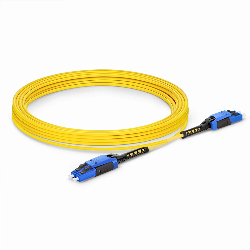 20m (66ft) Fiber Patch Cable, 2 Fibers, LC UPC Duplex to LC UPC Duplex Standard Clip Uniboot, Single Mode (OS2), Riser (OFNR), 2.0mm, Yellow