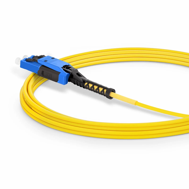 15m (49ft) Fiber Patch Cable, 2 Fibers, LC UPC Duplex to LC UPC Duplex Flat Clip with Push-Pull Boot Uniboot, Single Mode (OS2), Riser (OFNR), 2.0mm, Yellow