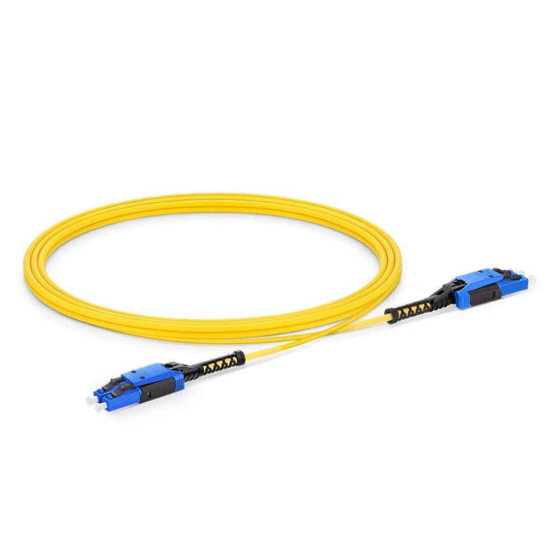 3m (10ft) Fiber Patch Cable, 2 Fibers, LC UPC Duplex to LC UPC Duplex Flat Clip with Push-Pull Boot Uniboot, Single Mode (OS2), Riser (OFNR), 2.0mm, Yellow