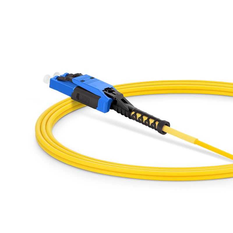 3m (10ft) Fiber Patch Cable, 2 Fibers, LC UPC Duplex to LC UPC Duplex Flat Clip with Push-Pull Boot Uniboot, Single Mode (OS2), Riser (OFNR), 2.0mm, Yellow