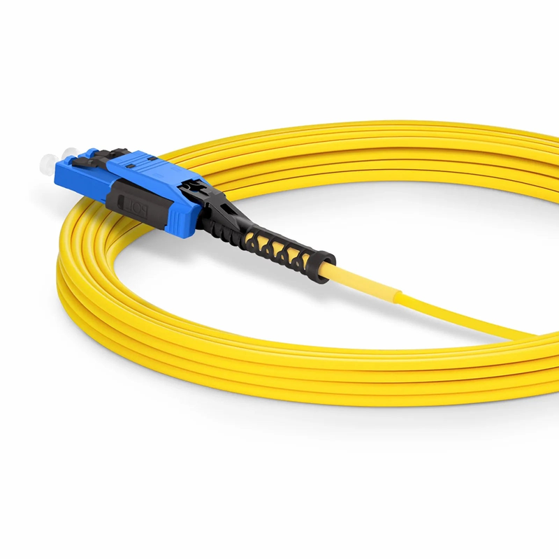 30m (98ft) Fiber Patch Cable, 2 Fibers, LC UPC Duplex to LC UPC Duplex Flat Clip with Push-Pull Boot Uniboot, Single Mode (OS2), Riser (OFNR), 2.0mm, Yellow