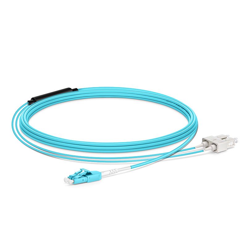 5m (16ft) Fiber Patch Cable, 2 Fibers, LC UPC Duplex Standard Clip Uniboot to SC UPC Duplex, Multimode (OM4), Riser (OFNR), 2.0/0.9mm, Aqua