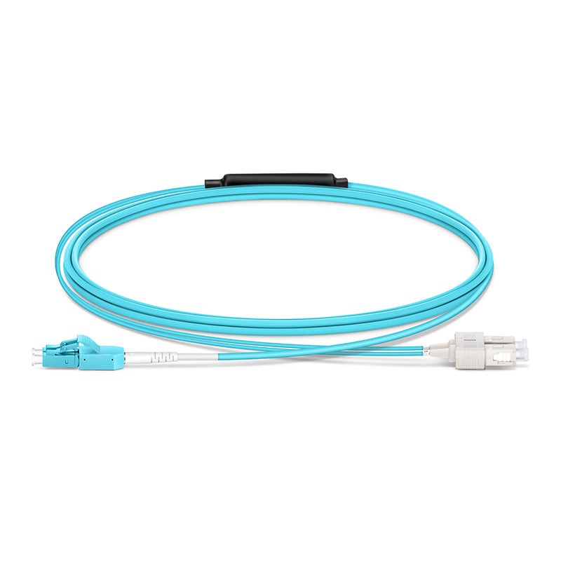 2m (7ft) Fiber Patch Cable, 2 Fibers, LC UPC Duplex Standard Clip Uniboot to SC UPC Duplex, Multimode (OM4), Riser (OFNR), 2.0/0.9mm, Aqua