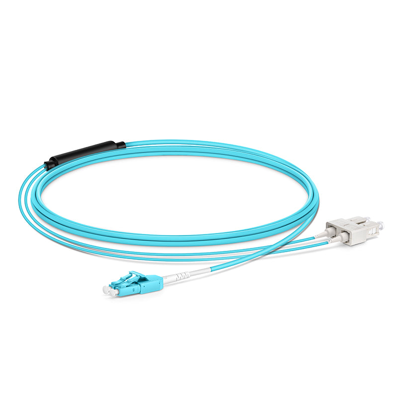 2m (7ft) Fiber Patch Cable, 2 Fibers, LC UPC Duplex Standard Clip Uniboot to SC UPC Duplex, Multimode (OM4), Riser (OFNR), 2.0/0.9mm, Aqua