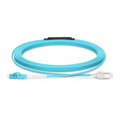10m (33ft) Fiber Patch Cable, 2 Fibers, LC UPC Duplex Standard Clip Uniboot to SC UPC Duplex, Multimode (OM4), Riser (OFNR), 2.0/0.9mm, Aqua