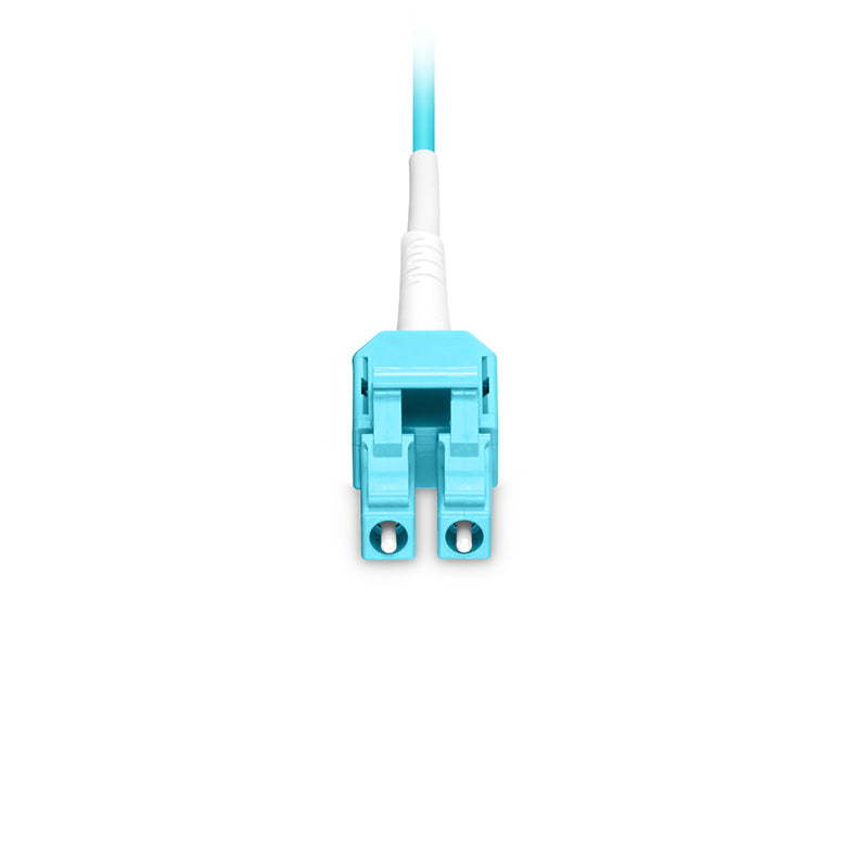 4m (13ft) Fiber Patch Cable, 2 Fibers, LC UPC Duplex Standard Clip Uniboot to SC UPC Duplex, Multimode (OM4), Riser (OFNR), 2.0/0.9mm, Aqua