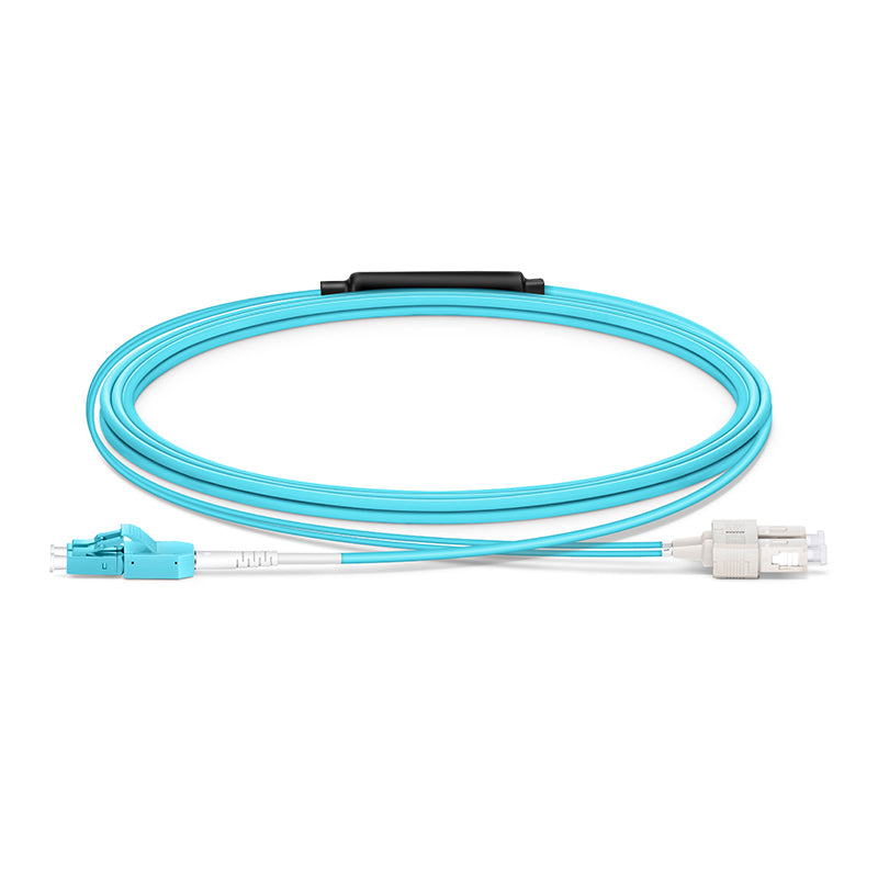 3m (10ft) Fiber Patch Cable, 2 Fibers, LC UPC Duplex Standard Clip Uniboot to SC UPC Duplex, Multimode (OM4), Riser (OFNR), 2.0/0.9mm, Aqua