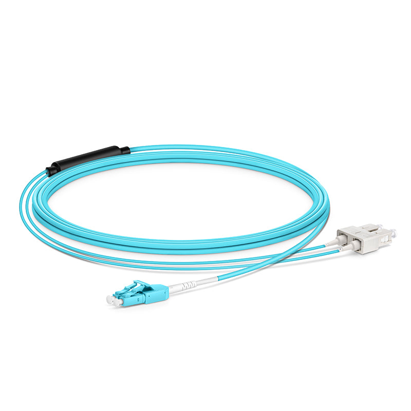 3m (10ft) Fiber Patch Cable, 2 Fibers, LC UPC Duplex Standard Clip Uniboot to SC UPC Duplex, Multimode (OM4), Riser (OFNR), 2.0/0.9mm, Aqua