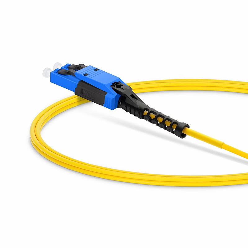 1m (3ft) Fiber Patch Cable, 2 Fibers, MDC UPC Duplex to LC UPC Duplex Flat Clip with Push-Pull Boot Uniboot, Single Mode (OS2), Riser (OFNR), 2.0mm, Yellow, for 100/400/800G Network Connection