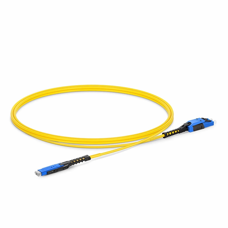 1m (3ft) Fiber Patch Cable, 2 Fibers, MDC UPC Duplex to LC UPC Duplex Flat Clip with Push-Pull Boot Uniboot, Single Mode (OS2), Riser (OFNR), 2.0mm, Yellow, for 100/400/800G Network Connection