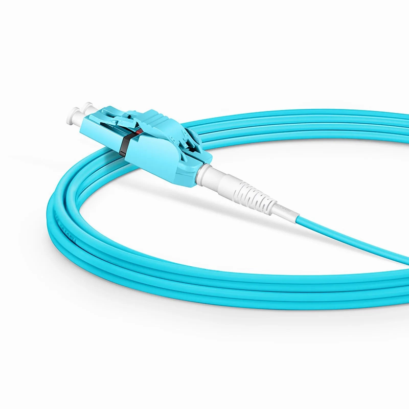 3m (10ft) Fiber Patch Cable, 2 Fibers, LC UPC Duplex to LC UPC Duplex Switchable Clip Uniboot, Multimode (OM3), Riser (OFNR), 2.0mm, Aqua