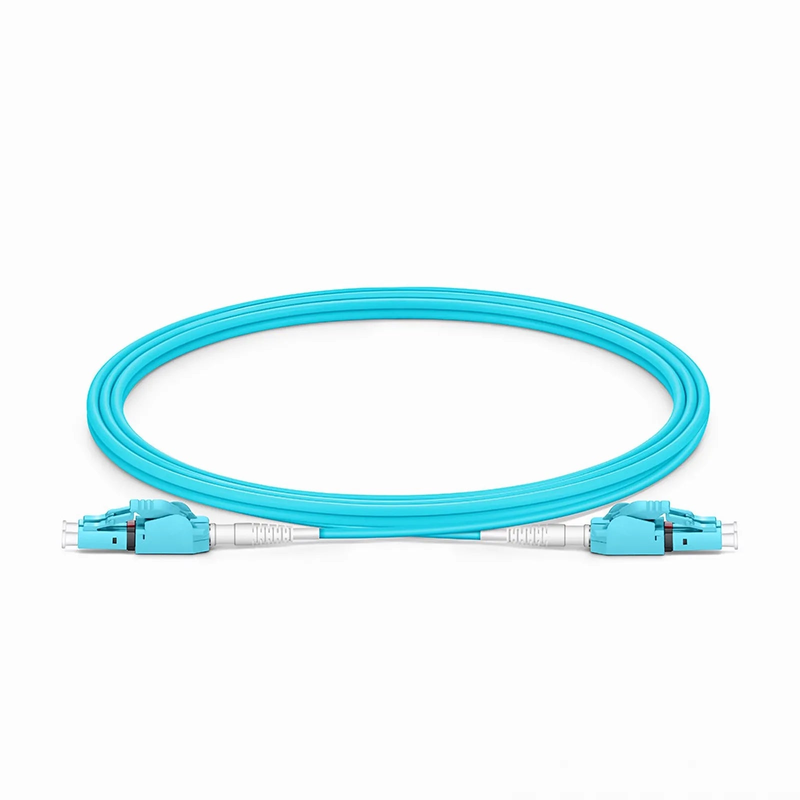 2m (7ft) Fiber Patch Cable, 2 Fibers, LC UPC Duplex to LC UPC Duplex Switchable Clip Uniboot, Multimode (OM3), Riser (OFNR), 2.0mm, Aqua