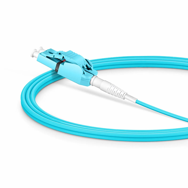 2m (7ft) Fiber Patch Cable, 2 Fibers, LC UPC Duplex to LC UPC Duplex Switchable Clip Uniboot, Multimode (OM3), Riser (OFNR), 2.0mm, Aqua