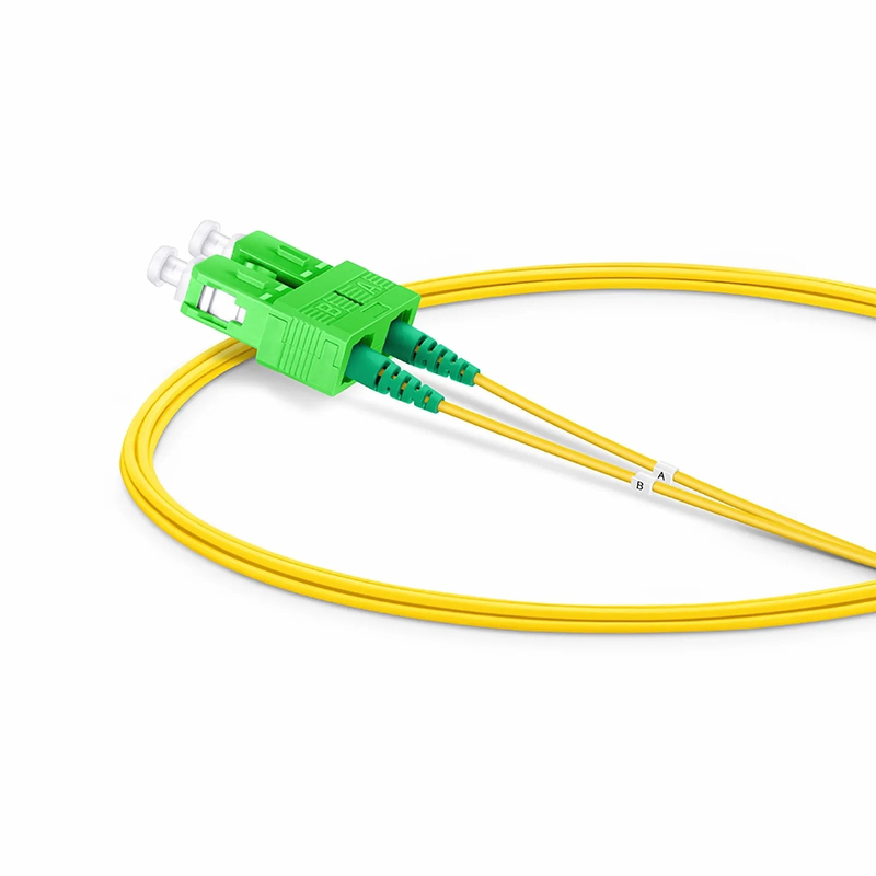2m (7ft) Fiber Patch Cable, 2 Fibers, SC APC Duplex to SC APC Duplex, Single Mode (OS2), Riser (OFNR), 1.2mm, Tight-Buffered, Yellow