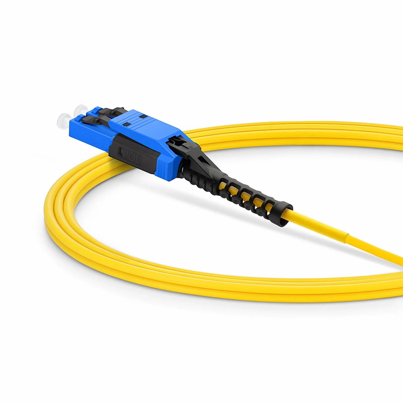 2m (7ft) Fiber Patch Cable, 2 Fibers, MDC UPC Duplex to LC UPC Duplex Flat Clip with Push-Pull Boot Uniboot, Single Mode (OS2), Riser (OFNR), 2.0mm, Yellow, for 100/400/800G Network Connection