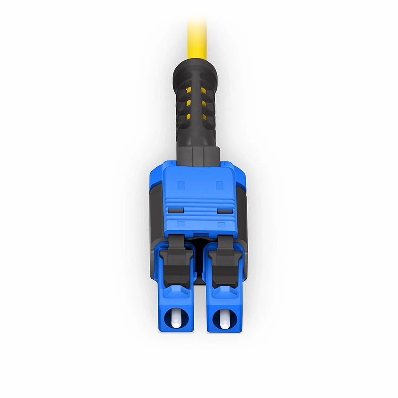 1m (3ft) Fiber Patch Cable, 2 Fibers, MDC UPC Duplex to LC UPC Duplex Flat Clip with Push-Pull Boot Uniboot, Single Mode (OS2), Riser (OFNR), 2.0mm, Yellow, for 100/400/800G Network Connection
