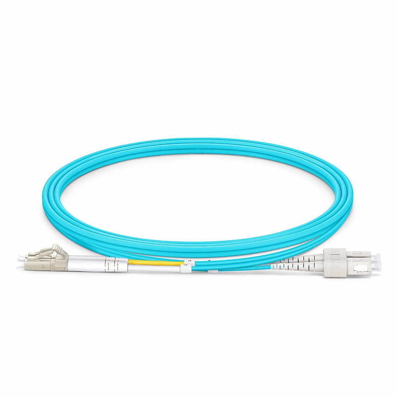 1m (3ft) Fiber Patch Cable, 2 Fibers, LC UPC Duplex to SC UPC Duplex, Multimode (OM3), Riser (OFNR), 2.0mm, Tight-Buffered, Aqua