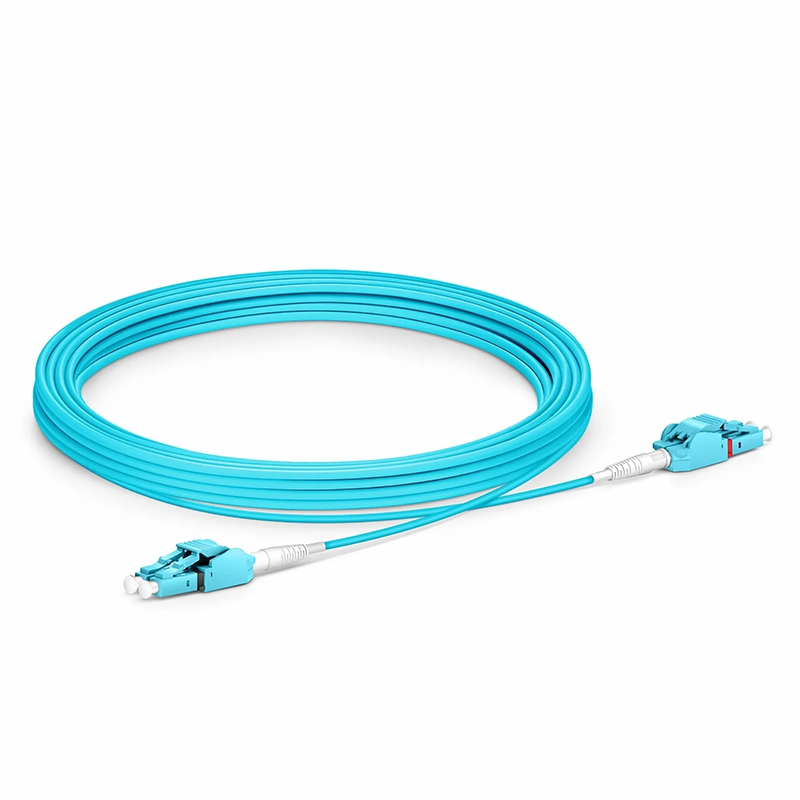 5m (16ft) Fiber Patch Cable, 2 Fibers, LC UPC Duplex to LC UPC Duplex Switchable Clip Uniboot, Multimode (OM4), Riser (OFNR), 2.0mm, Aqua
