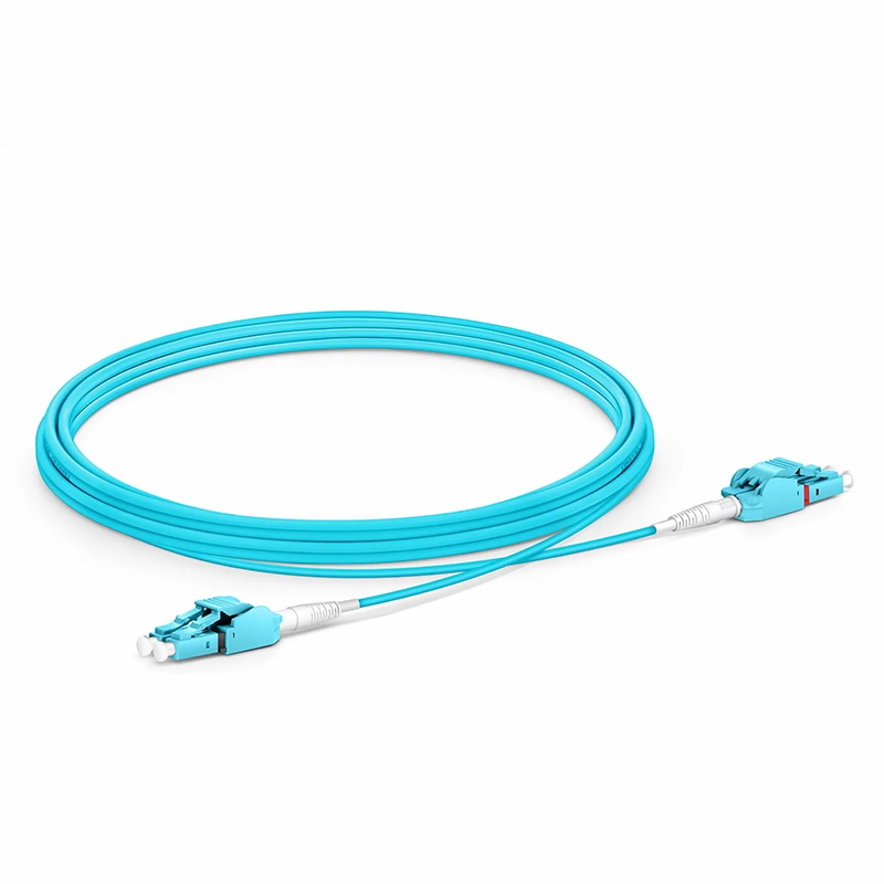 3m (10ft) Fiber Patch Cable, 2 Fibers, LC UPC Duplex to LC UPC Duplex Switchable Clip Uniboot, Multimode (OM4), Riser (OFNR), 2.0mm, Aqua