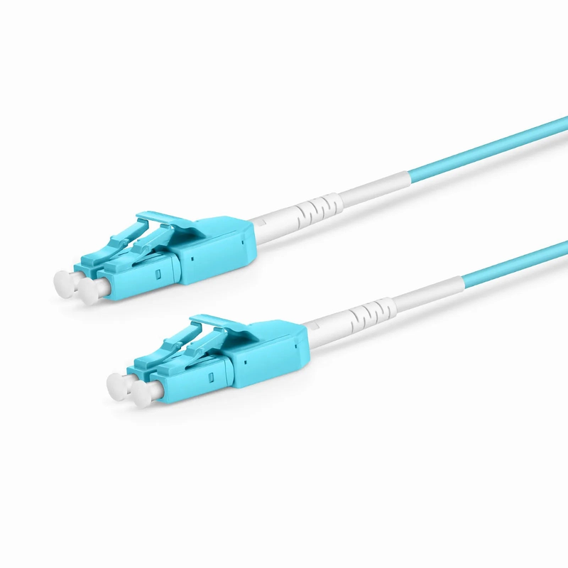1m (3ft) Fiber Patch Cable, 2 Fibers, LC UPC Duplex to LC UPC Duplex Standard Clip Uniboot, Multimode (OM4), Riser (OFNR), 2.0mm, Aqua