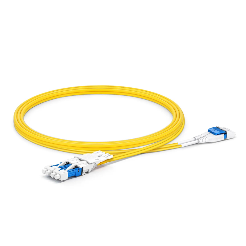 1m (3ft) Fiber Patch Cable, 4 Fibers, 2 x CS™ UPC Duplex to 2 x LC UPC Duplex Flat Clip Uniboot, Single Mode (OS2), Riser (OFNR), 2.0mm, Yellow, for 200/400/800G Network Connection