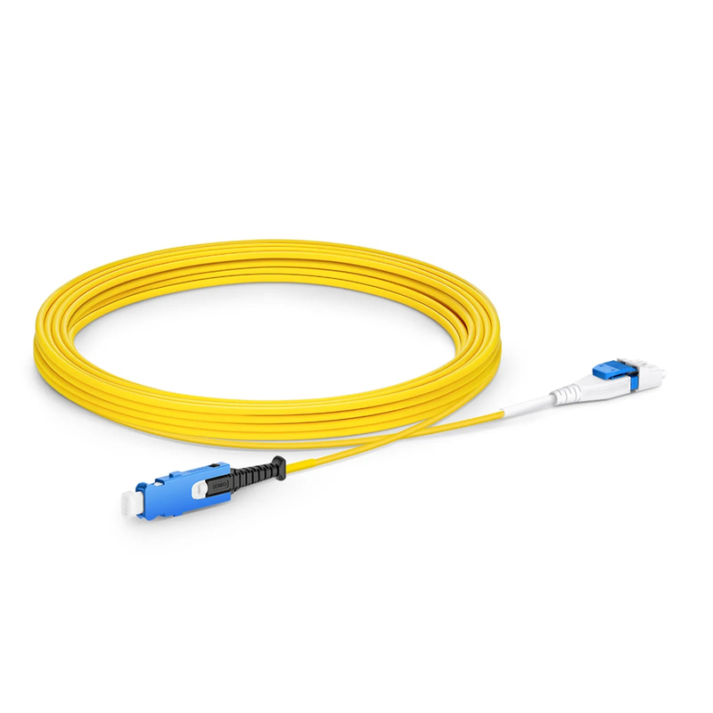 5m (16ft) Fiber Patch Cable, 2 Fibers, SN UPC Duplex to LC UPC Duplex Flat Clip Uniboot, Single Mode (OS2), Riser (OFNR), 1.6mm, Yellow, for 400G Network Connection