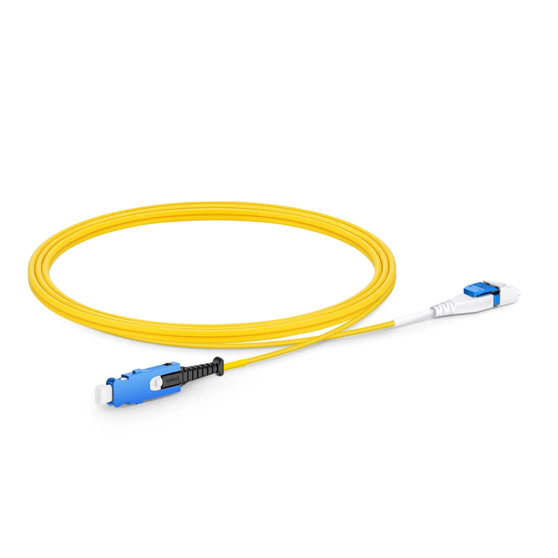 2m (7ft) Fiber Patch Cable, 2 Fibers, SN UPC Duplex to LC UPC Duplex Flat Clip Uniboot, Single Mode (OS2), Riser (OFNR), 1.6mm, Yellow, for 400G Network Connection