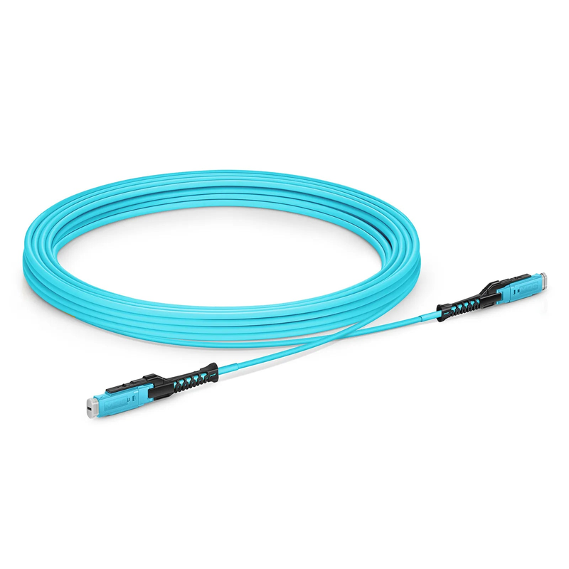 5m (16ft) Fiber Patch Cable, 2 Fibers, MDC UPC Duplex to MDC UPC Duplex Uniboot, Multimode (OM4), Riser (OFNR), 2.0mm, Aqua, for 100/400/800G Network Connection