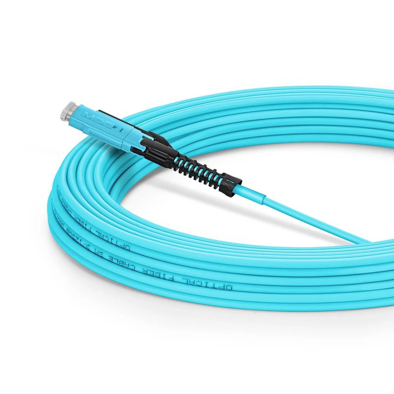 35m (115ft) Fiber Patch Cable, 2 Fibers, MDC UPC Duplex to MDC UPC Duplex Uniboot, Multimode (OM4), Riser (OFNR), 2.0mm, Aqua, for 100/400/800G Network Connection
