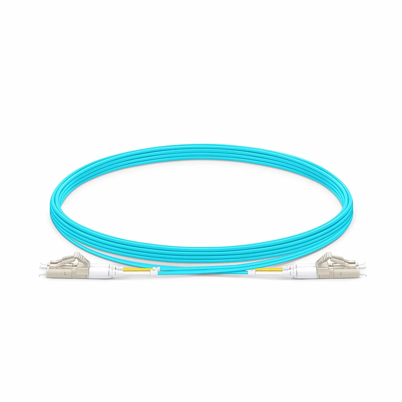5m (16ft) Fiber Patch Cable, 2 Fibers, LC UPC Duplex to LC UPC Duplex, Multimode (OM4), Riser (OFNR), 1.2mm, Tight-Buffered, Aqua