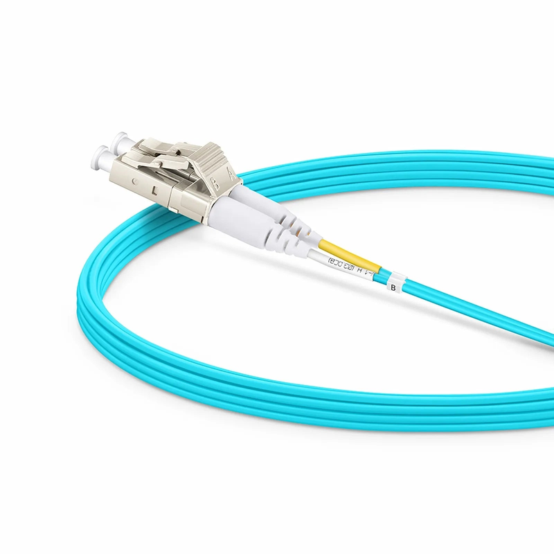 5m (16ft) Fiber Patch Cable, 2 Fibers, LC UPC Duplex to LC UPC Duplex, Multimode (OM4), Riser (OFNR), 1.2mm, Tight-Buffered, Aqua