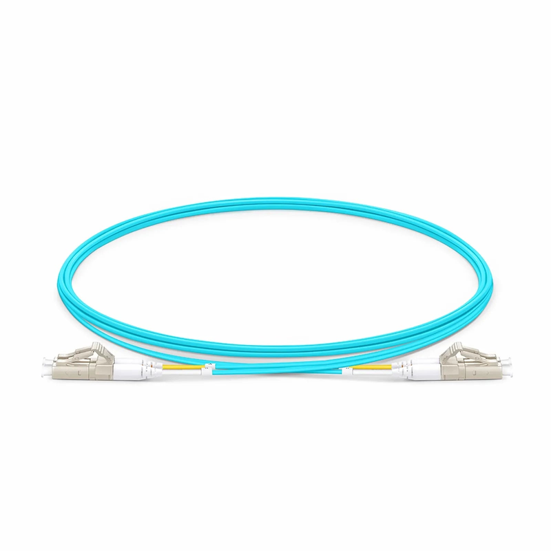 2m (7ft) Fiber Patch Cable, 2 Fibers, LC UPC Duplex to LC UPC Duplex, Multimode (OM4), Riser (OFNR), 1.2mm, Tight-Buffered, Aqua