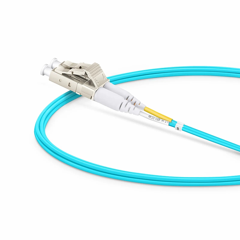 2m (7ft) Fiber Patch Cable, 2 Fibers, LC UPC Duplex to LC UPC Duplex, Multimode (OM4), Riser (OFNR), 1.2mm, Tight-Buffered, Aqua