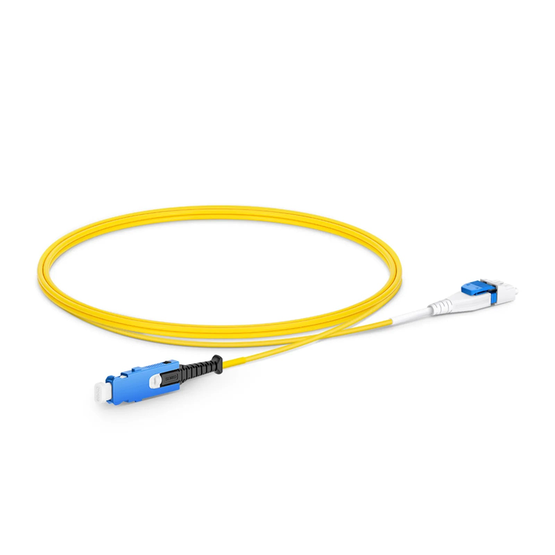 1m (3ft) Fiber Patch Cable, 2 Fibers, SN UPC Duplex to LC UPC Duplex Flat Clip Uniboot, Single Mode (OS2), Riser (OFNR), 1.6mm, Yellow, for 400G Network Connection
