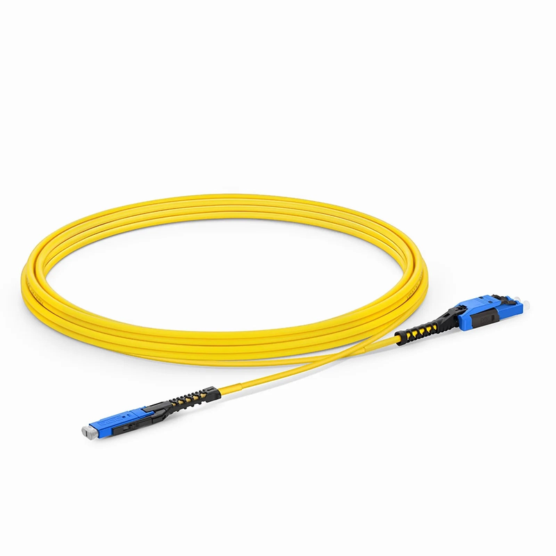3m (10ft) Fiber Patch Cable, 2 Fibers, MDC UPC Duplex to LC UPC Duplex Flat Clip with Push-Pull Boot Uniboot, Single Mode (OS2), Riser (OFNR), 2.0mm, Yellow, for 100/400/800G Network Connection