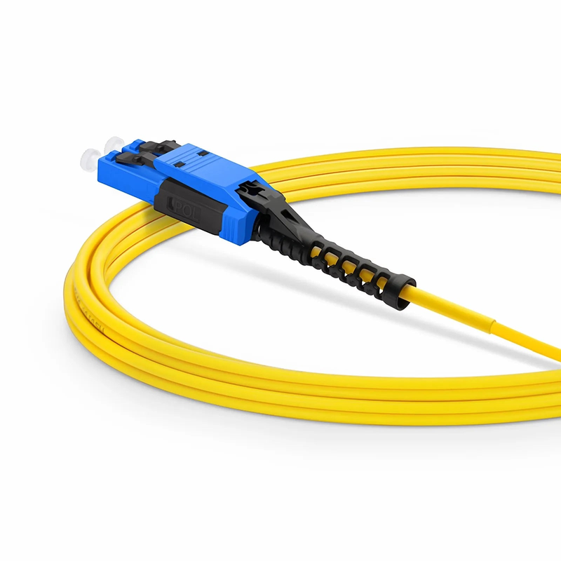 3m (10ft) Fiber Patch Cable, 2 Fibers, MDC UPC Duplex to LC UPC Duplex Flat Clip with Push-Pull Boot Uniboot, Single Mode (OS2), Riser (OFNR), 2.0mm, Yellow, for 100/400/800G Network Connection