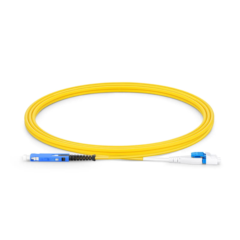 2m (7ft) Fiber Patch Cable, 2 Fibers, SN UPC Duplex to LC UPC Duplex Flat Clip Uniboot, Single Mode (OS2), Riser (OFNR), 1.6mm, Yellow, for 400G Network Connection