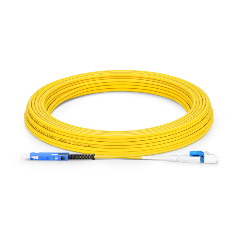 10m (33ft) Fiber Patch Cable, 2 Fibers, SN UPC Duplex to LC UPC Duplex Flat Clip Uniboot, Single Mode (OS2), Riser (OFNR), 1.6mm, Yellow, for 400G Network Connection