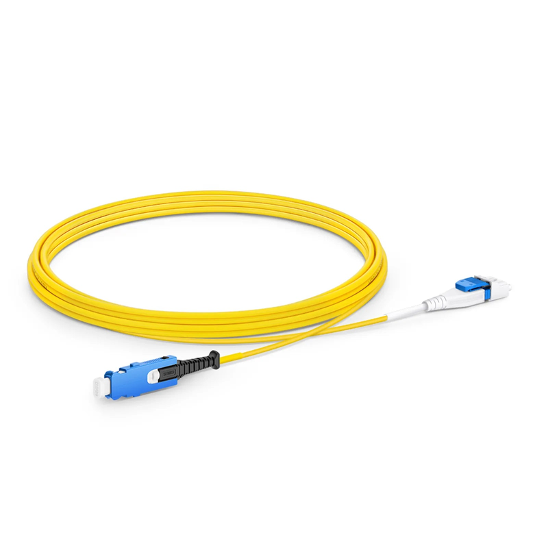 3m (10ft) Fiber Patch Cable, 2 Fibers, SN UPC Duplex to LC UPC Duplex Flat Clip Uniboot, Single Mode (OS2), Riser (OFNR), 1.6mm, Yellow, for 400G Network Connection