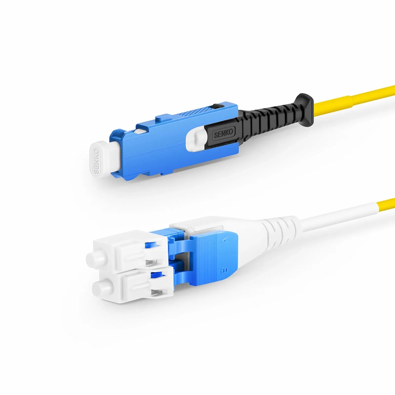 3m (10ft) Fiber Patch Cable, 2 Fibers, SN UPC Duplex to LC UPC Duplex Flat Clip Uniboot, Single Mode (OS2), Riser (OFNR), 1.6mm, Yellow, for 400G Network Connection