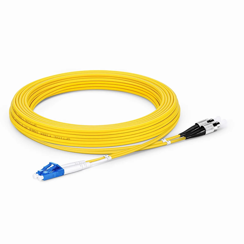 5m (16ft) Fiber Patch Cable, 2 Fibers, LC UPC Duplex to FC UPC, Single Mode (OS2), Riser (OFNR), 2.0mm, Tight-Buffered, Yellow