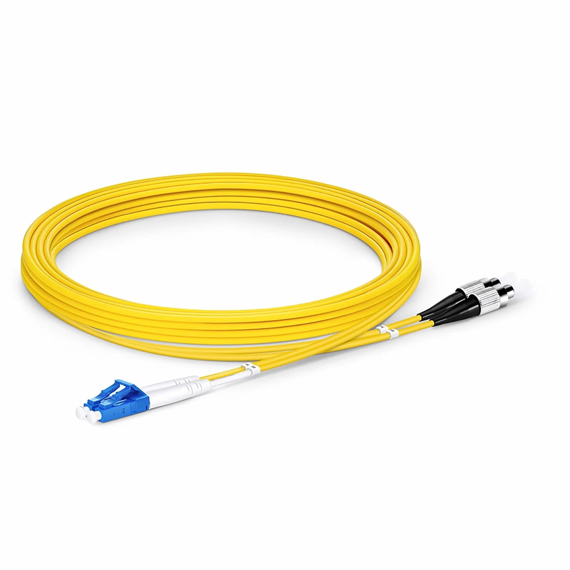 3m (10ft) Fiber Patch Cable, 2 Fibers, LC UPC Duplex to FC UPC, Single Mode (OS2), Riser (OFNR), 2.0mm, Tight-Buffered, Yellow
