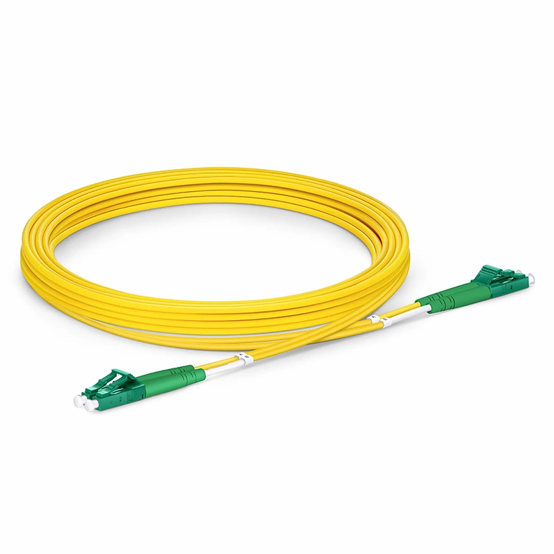 3m (10ft) Fiber Patch Cable, 2 Fibers, LC APC Duplex to LC APC Duplex, Single Mode (OS2), Riser (OFNR), 2.0mm, Tight-Buffered, Yellow