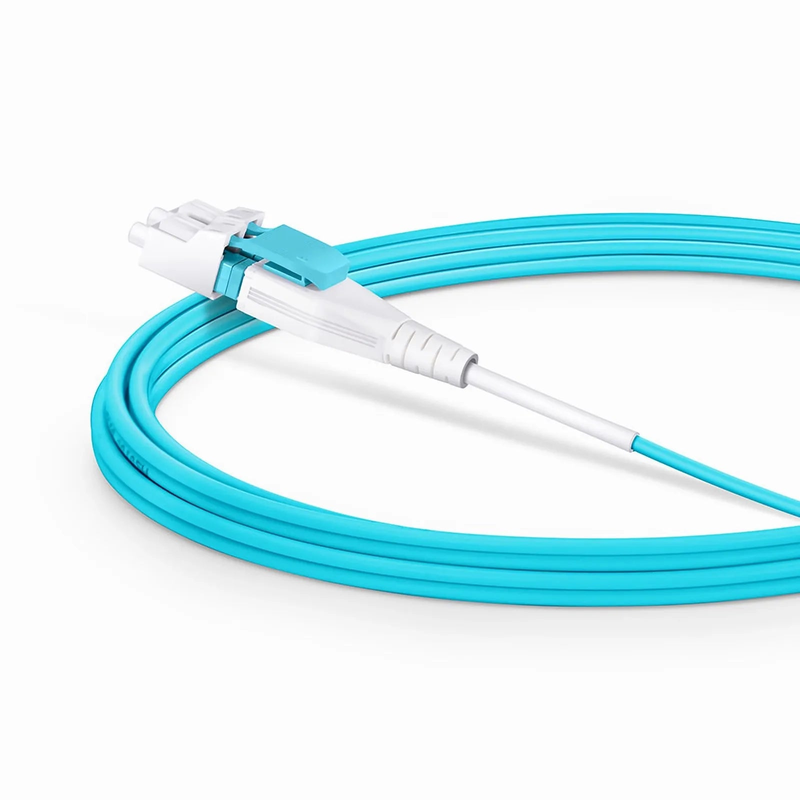4m (13ft) Fiber Patch Cable, 2 Fibers, LC UPC Duplex to LC UPC Duplex Flat Clip Uniboot, Multimode (OM4), Riser (OFNR), 2.0mm, Aqua