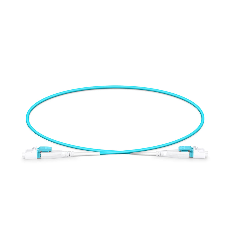 0.5m (1.6ft) Fiber Patch Cable, 2 Fibers, LC UPC Duplex to LC UPC Duplex Flat Clip Uniboot, Multimode (OM4), Riser (OFNR), 2.0mm, Aqua