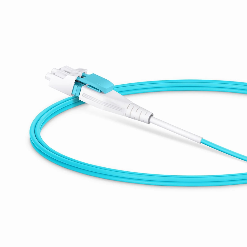 1m (3ft) Fiber Patch Cable, 2 Fibers, LC UPC Duplex to LC UPC Duplex Flat Clip Uniboot, Multimode (OM4), Riser (OFNR), 2.0mm, Aqua